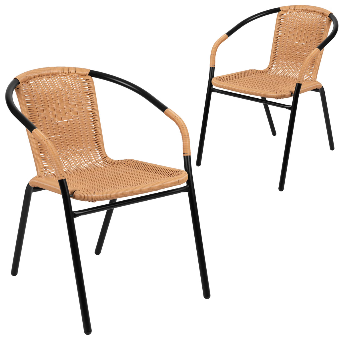 Emma + Oliver Indoor/Outdoor Stacking Rattan Patio Chairs, Set of 2, Gray