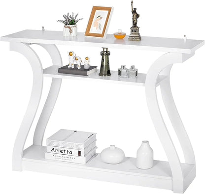 3-Tier Console Table With Storage Shelves - White