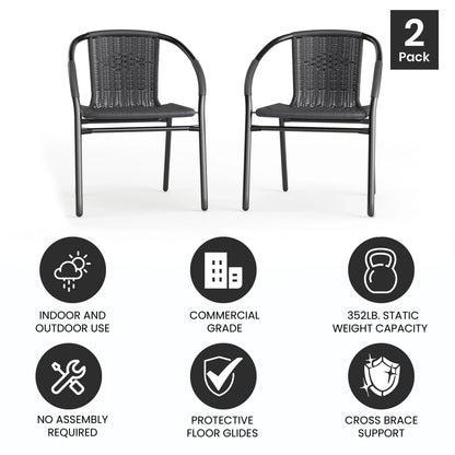 Emma + Oliver Indoor/Outdoor Stacking Rattan Patio Chairs, Set of 2, Gray