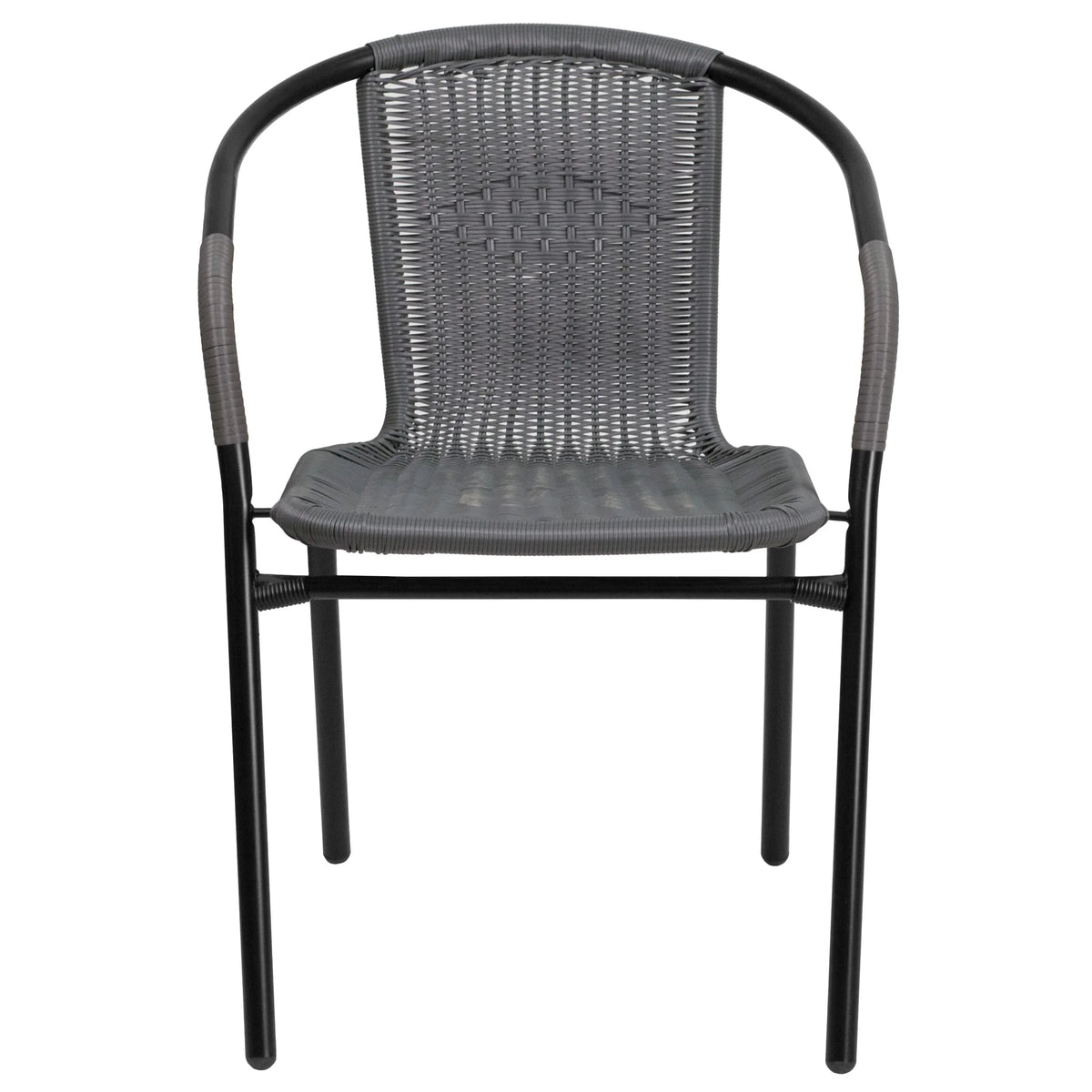 Emma + Oliver Indoor/Outdoor Stacking Rattan Patio Chairs, Set of 2, Gray