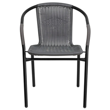 Emma + Oliver Indoor/Outdoor Stacking Rattan Patio Chairs, Set of 2, Gray