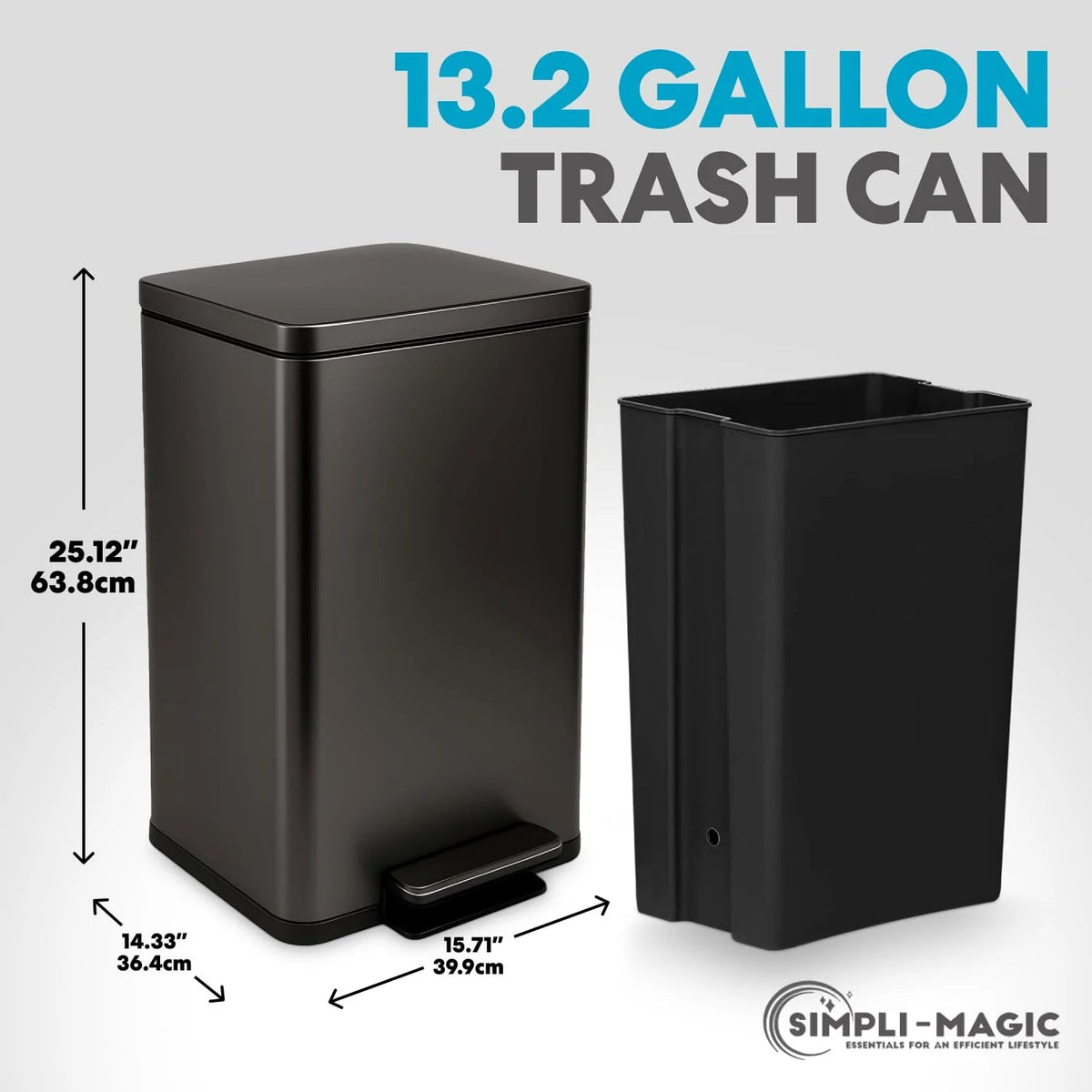 13.2 Gallon Stainless Steel Step Kitchen Trash Can With Odor Control