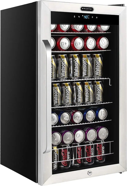 NewAir Beverage Refrigerator 120-Can, 3.1 Cu. Ft., Glass Door, Stainless Steel, Digital Control & Lock - BR-130SBS