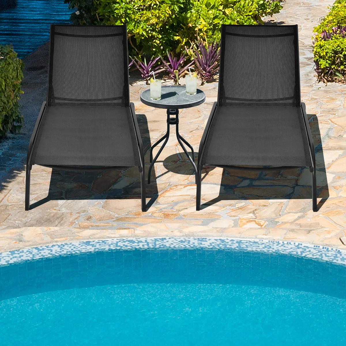 Costway Outdoor Adjustable Chaise Lounge Chairs, 2 Pack, 6-Position, Black