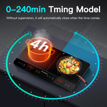 Aobosi Double Induction Cooktop With 2 Burners, 1800W, Black