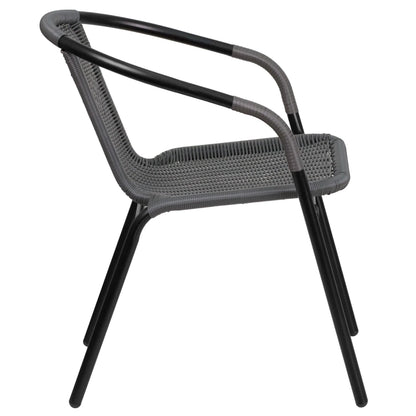 Emma + Oliver Indoor/Outdoor Stacking Rattan Patio Chairs, Set of 2, Gray