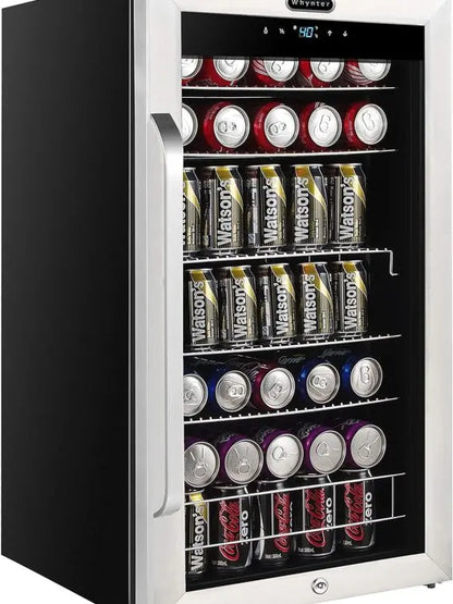NewAir Beverage Refrigerator 120-Can, 3.1 Cu. Ft., Glass Door, Stainless Steel, Digital Control & Lock - BR-130SBS