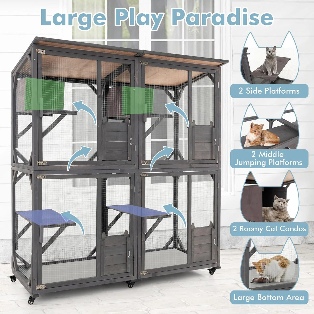 Outdoor Cat Enclosure, Grey, 63 x 27.5 x 72 in