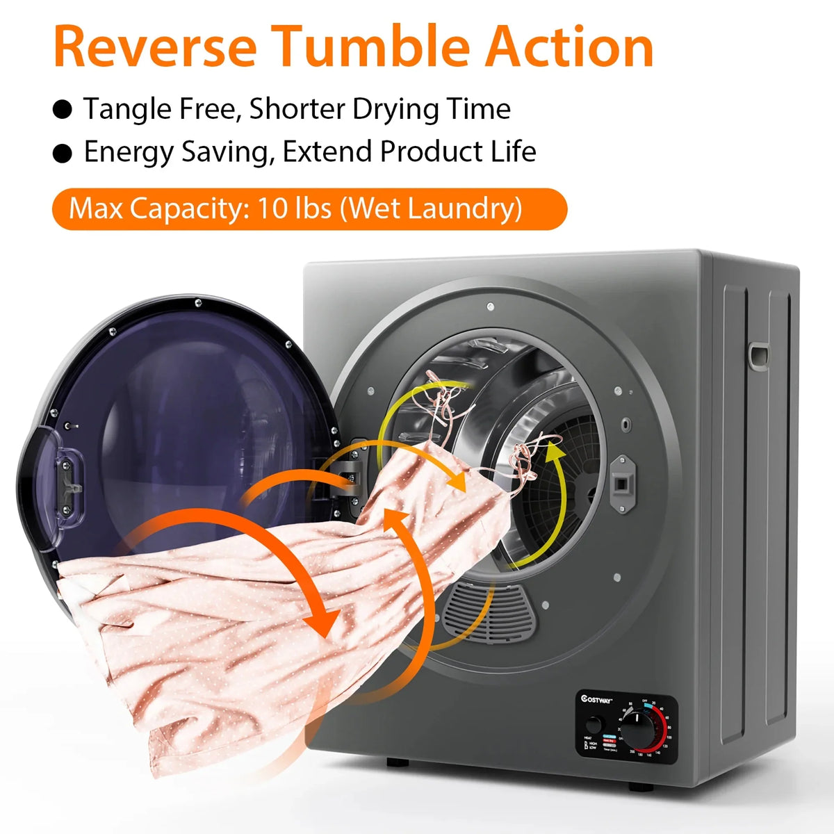 Costway Compact Electric Laundry Dryer, 1.5 cu. ft., 10 lbs, Stainless Steel - Wall Mounted
