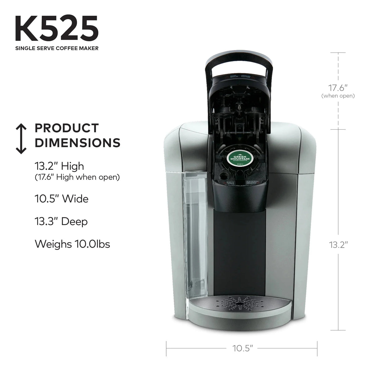 Keurig Single Serve Coffee Brewer, Slate, 80oz - K525