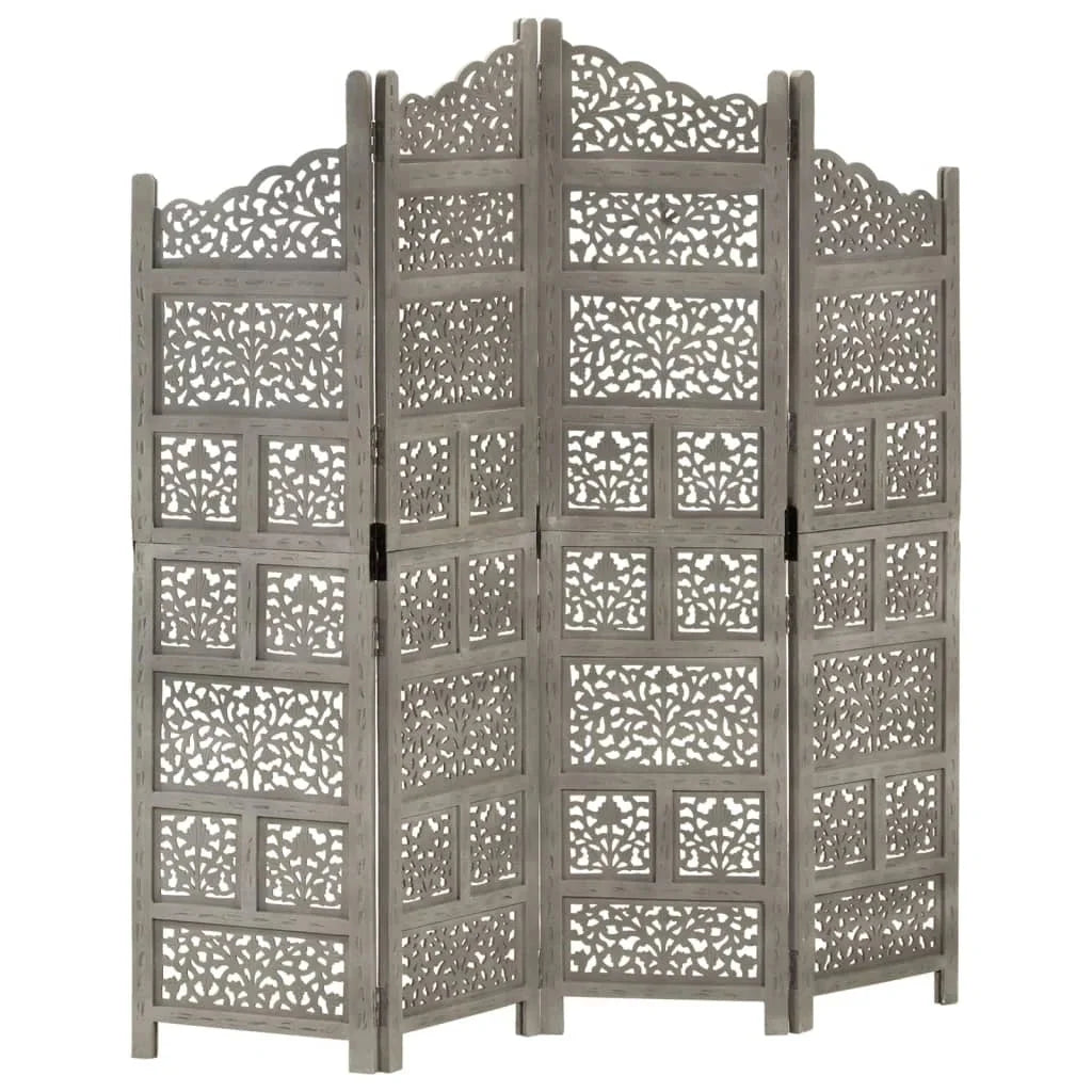 vidaXL 4-Panel Folding Privacy Screen, Solid Mango Wood, 63 x 65 in - Brown