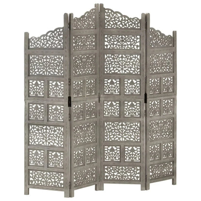 vidaXL 4-Panel Folding Privacy Screen, Solid Mango Wood, 63 x 65 in - Brown