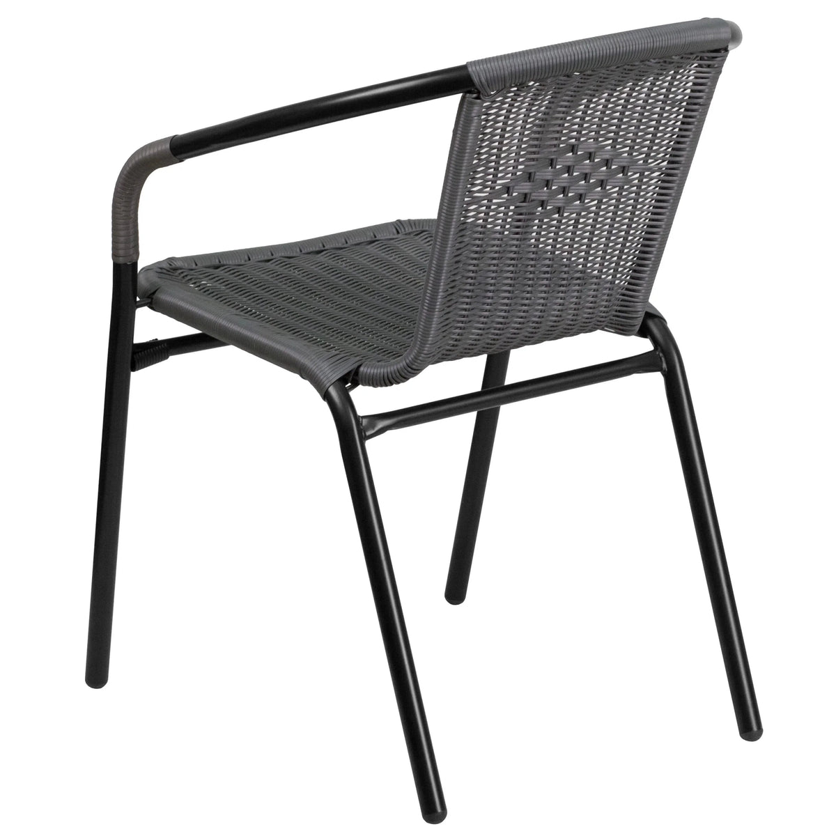 Emma + Oliver Indoor/Outdoor Stacking Rattan Patio Chairs, Set of 2, Gray