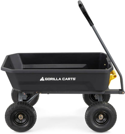 Poly Dump Garden Cart With No-Flat Tires And Serrated Shovel, 7 Cubic Feet, 1,200 lb Capacity, Black