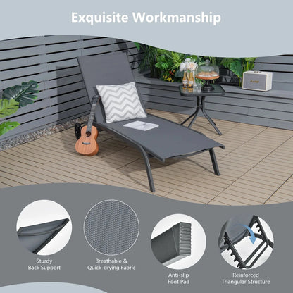 Costway Outdoor Adjustable Chaise Lounge Chairs, 2 Pack, 6-Position, Black