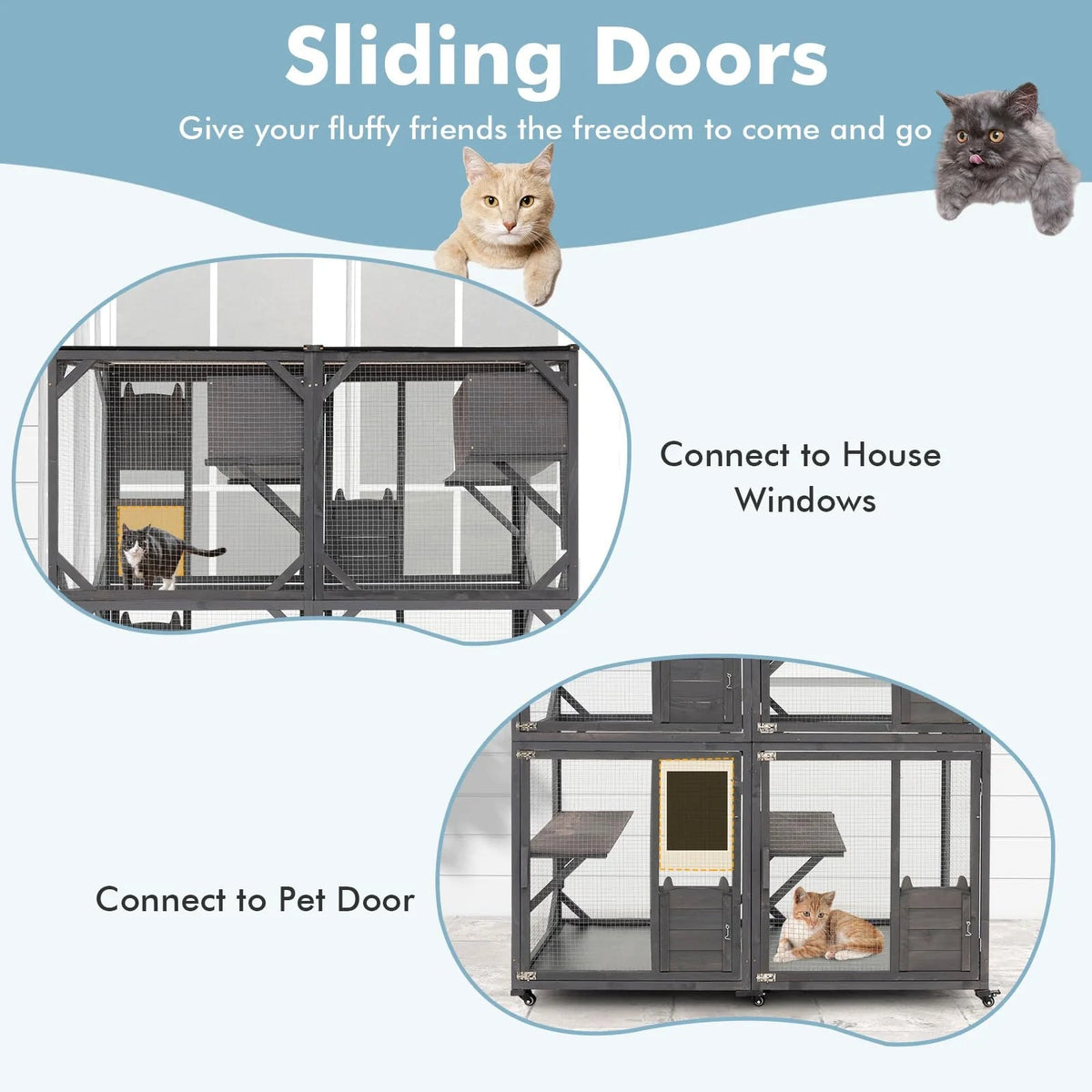 Outdoor Cat Enclosure, Grey, 63 x 27.5 x 72 in
