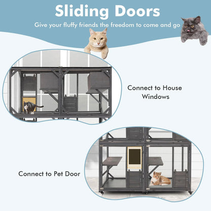 Outdoor Cat Enclosure, Grey, 63 x 27.5 x 72 in