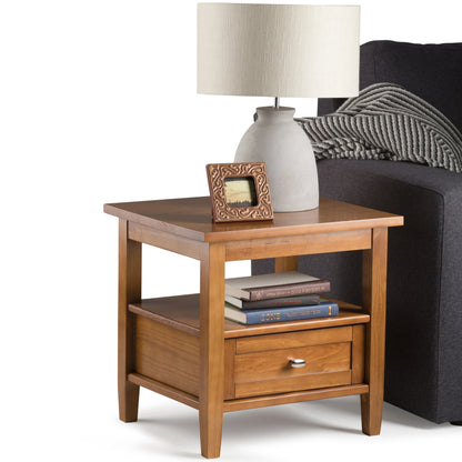 Solid Wood Rectangle End Table With Drawer And Shelf, 18.1in D x 20in W x 19.5in H - Norfolk