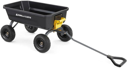 Poly Dump Garden Cart With No-Flat Tires And Serrated Shovel, 7 Cubic Feet, 1,200 lb Capacity, Black