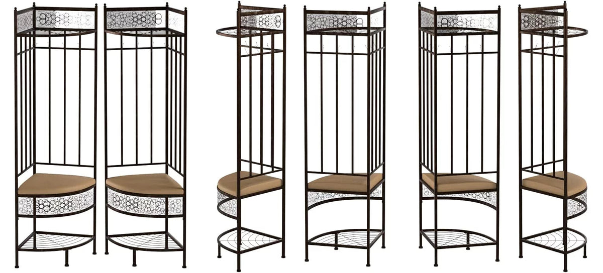 Crespin 6-Hook Corner Hall Tree With Bench And Shoe Storage, Brushed Copper Metal