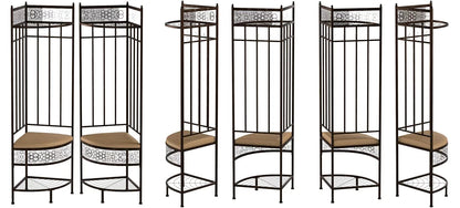 Crespin 6-Hook Corner Hall Tree With Bench And Shoe Storage, Brushed Copper Metal