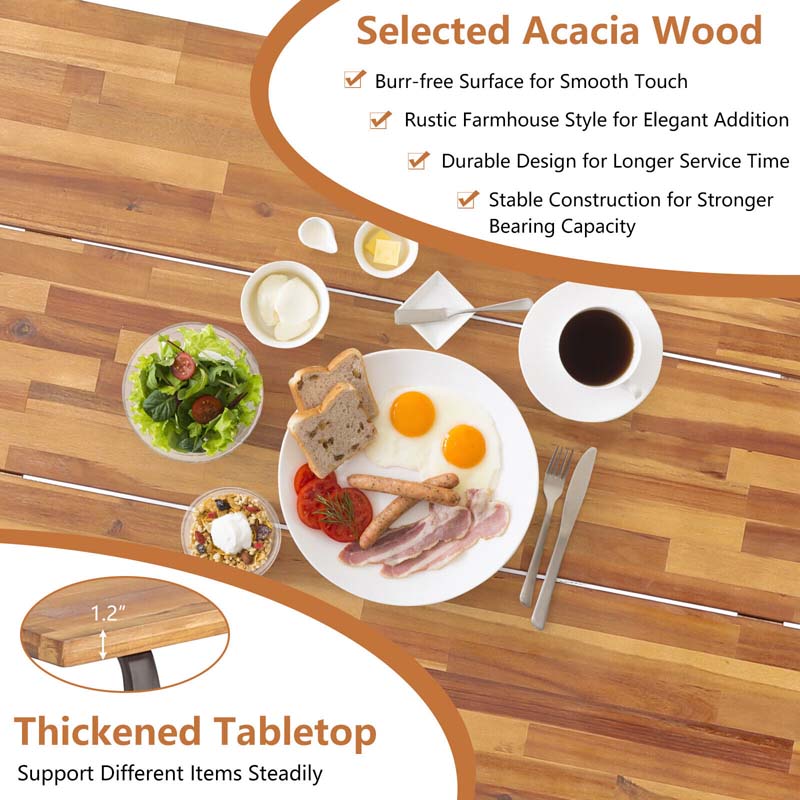 Acacia Wood Picnic Table Bench Set, 71in With 2in Umbrella Hole And Metal Frame