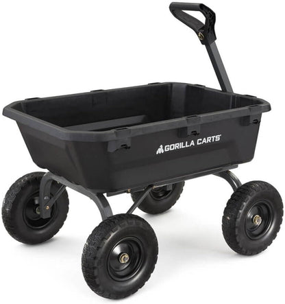 Poly Dump Garden Cart With No-Flat Tires And Serrated Shovel, 7 Cubic Feet, 1,200 lb Capacity, Black