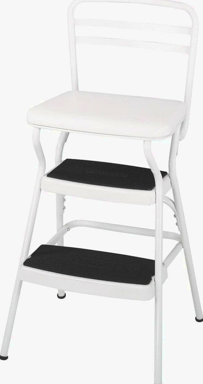 COSCO Stylaire Retro Chair And Step Stool With Flip-Up Seat - White, One Pack