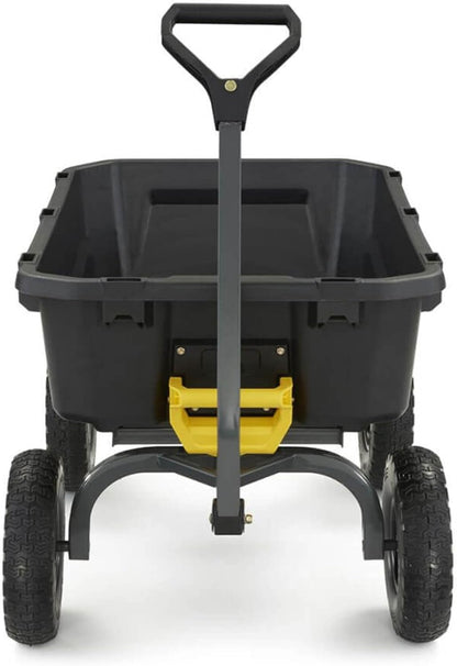 Poly Dump Garden Cart With No-Flat Tires And Serrated Shovel, 7 Cubic Feet, 1,200 lb Capacity, Black