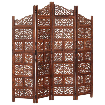 vidaXL 4-Panel Folding Privacy Screen, Solid Mango Wood, 63 x 65 in - Brown