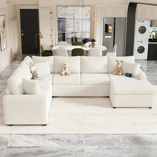 Modular Sectional Sofa Bed With Pull-Out Sleeper, Storage Ottoman, 112.2D x 86.2W x 35.8H