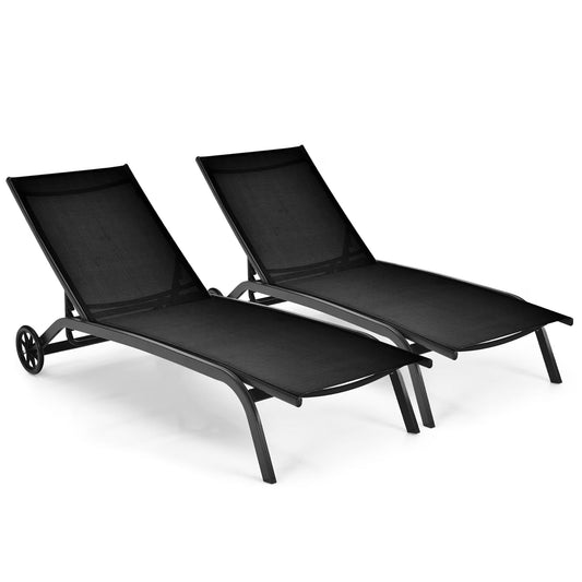 Costway Outdoor Adjustable Chaise Lounge Chairs, 2 Pack, 6-Position, Black