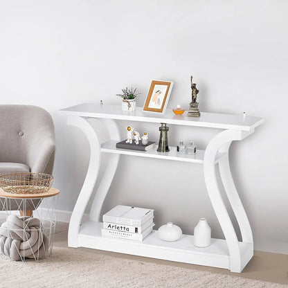 3-Tier Console Table With Storage Shelves - White