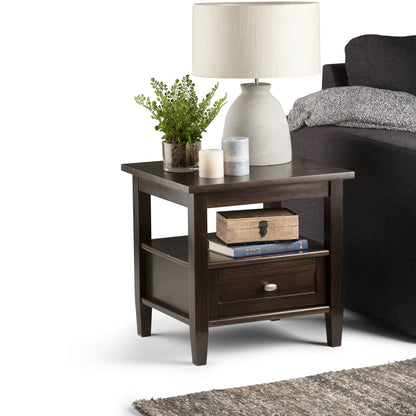 Solid Wood Rectangle End Table With Drawer And Shelf, 18.1in D x 20in W x 19.5in H - Norfolk