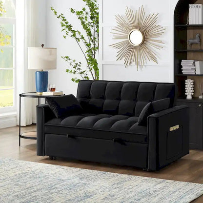 4-in-1 Velvet Pull-Out Sleeper Sofa Bed Loveseat With Reclining Backrest And 2 Side Pockets