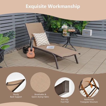 Costway Outdoor Adjustable Chaise Lounge Chairs, 2 Pack, 6-Position, Black
