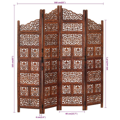 vidaXL 4-Panel Folding Privacy Screen, Solid Mango Wood, 63 x 65 in - Brown