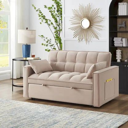 4-in-1 Velvet Pull-Out Sleeper Sofa Bed Loveseat With Reclining Backrest And 2 Side Pockets