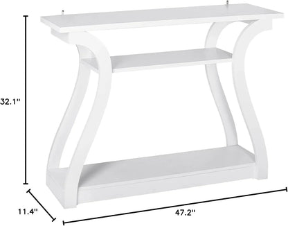 3-Tier Console Table With Storage Shelves - White