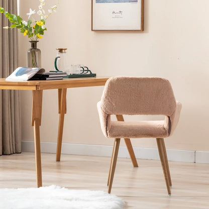 HengMing Faux Fur Mid Century Dining Side Chairs With Painted Steel Legs