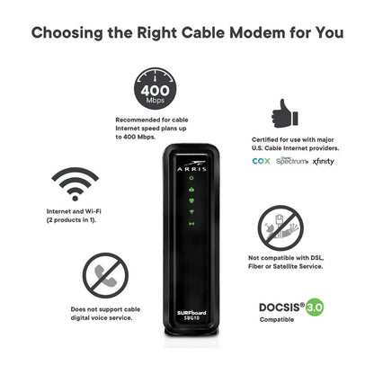 Arris SURFboard DOCSIS 3.0 Cable Modem And AC1600 Dual-Band Wi-Fi Router - SBG10