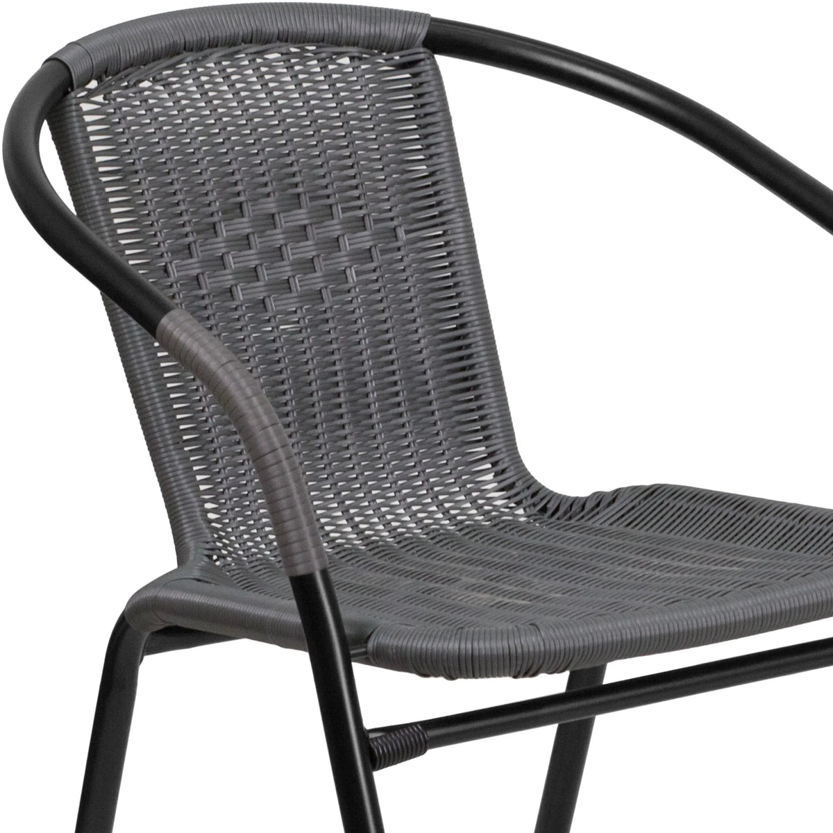 Emma + Oliver Indoor/Outdoor Stacking Rattan Patio Chairs, Set of 2, Gray