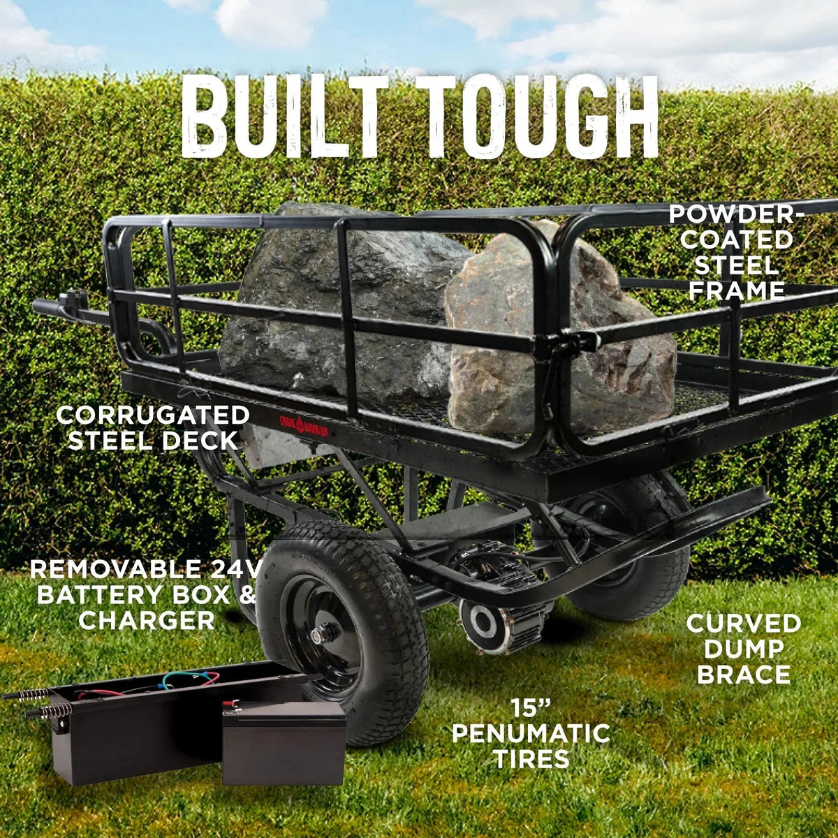 Chore Warrior Electric Wheelbarrow Powered Utility Cart, 350 LBS Capacity, Metal Mesh Deck, 8 Hour Battery Life
