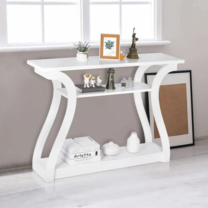 3-Tier Console Table With Storage Shelves - White