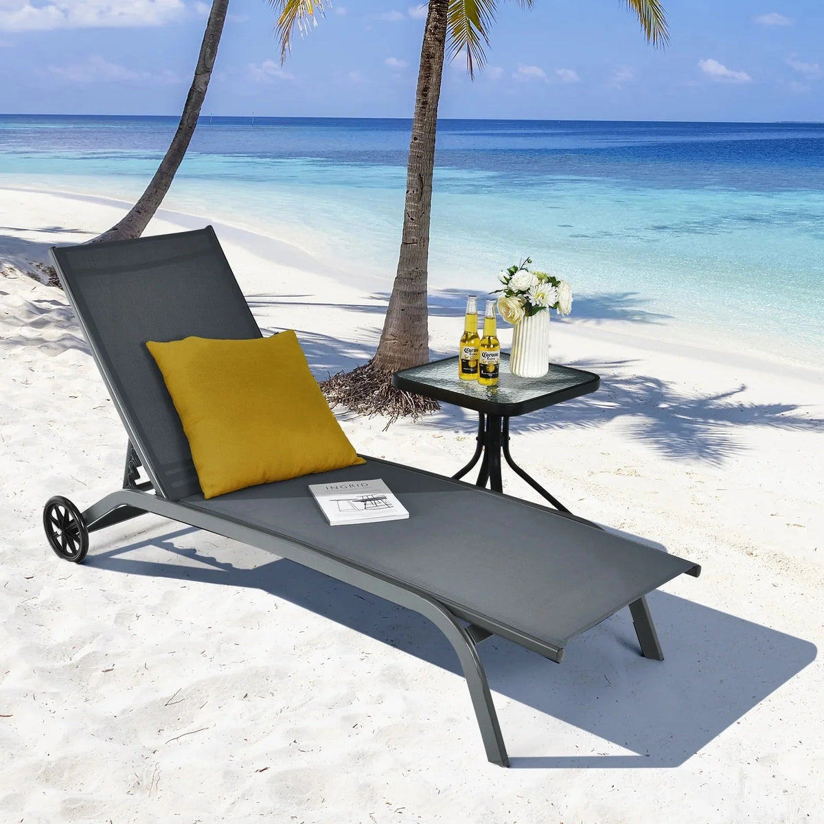 Costway Outdoor Adjustable Chaise Lounge Chairs, 2 Pack, 6-Position, Black