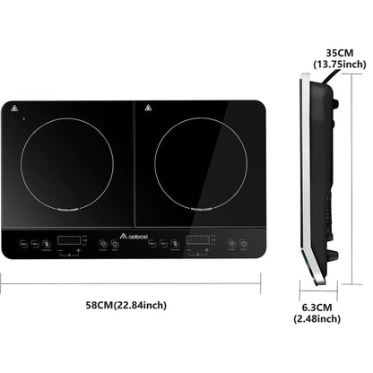 Aobosi Double Induction Cooktop With 2 Burners, 1800W, Black