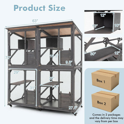 Outdoor Cat Enclosure, Grey, 63 x 27.5 x 72 in