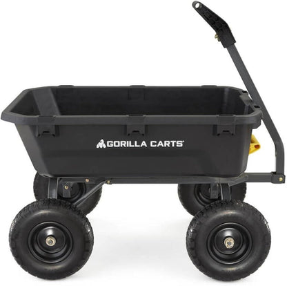 Poly Dump Garden Cart With No-Flat Tires And Serrated Shovel, 7 Cubic Feet, 1,200 lb Capacity, Black