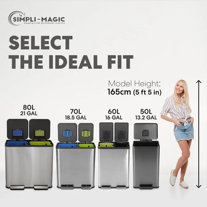 13.2 Gallon Stainless Steel Step Kitchen Trash Can With Odor Control