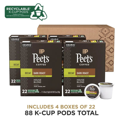 Peet's Coffee Decaf House Blend Dark Roast K-Cup Pods 88 Count